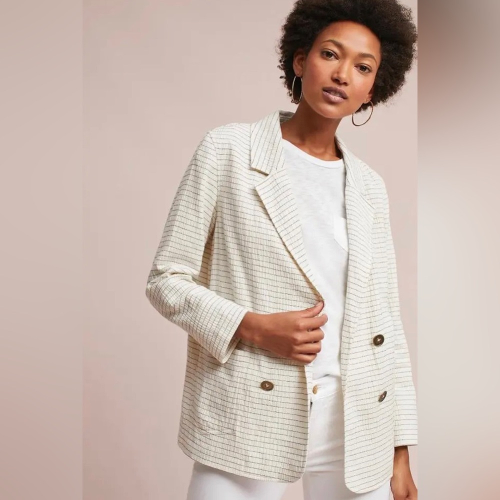 NWT Anthropologie Cartonnier cream striped long blazer - size small